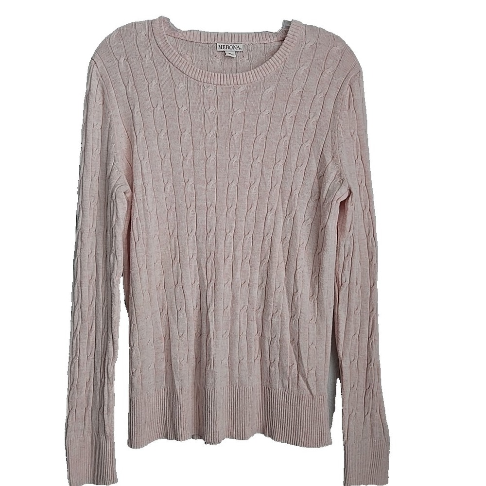 Merona Women's Pink Cable Crewneck Sweater Sz XL Knit Casual Summer Layer